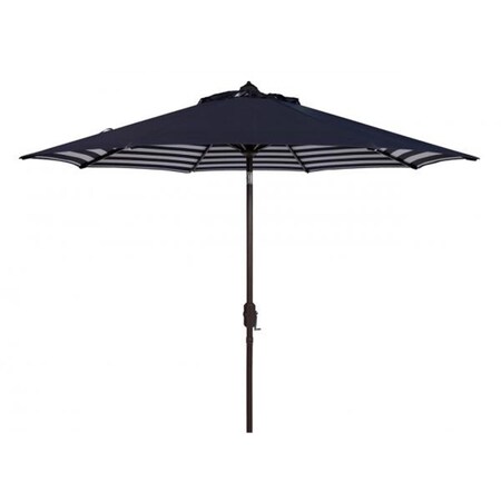 Safavieh 9 ft. Athens Inside Out Striped Crank Outdoor Auto Tilt Umbrella, Navy and White PAT8007A